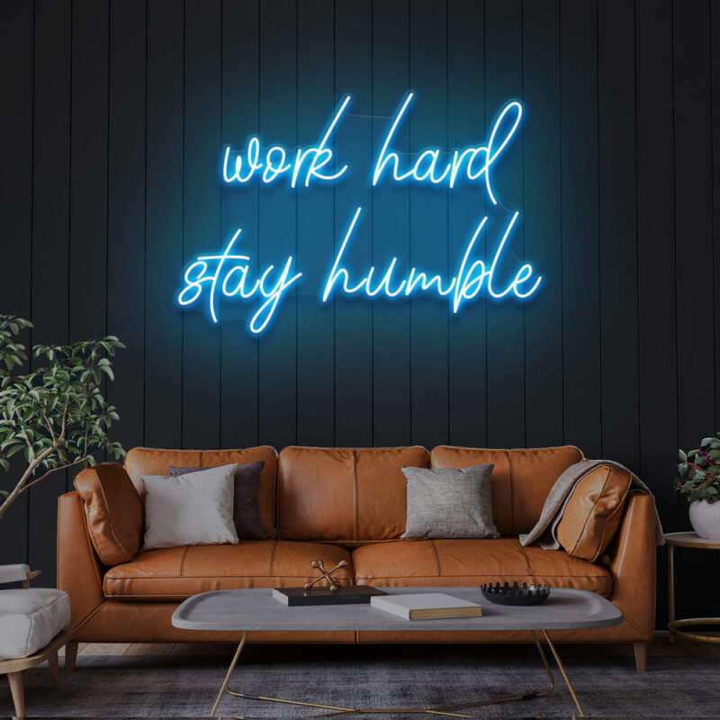 Neon Sign - Work Hard Stay Humble LED Neon Sign - lightblue